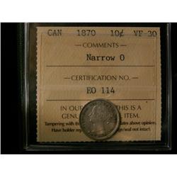 1870 10¢ Nar 0 ICCS VF30.