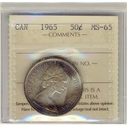 1965 50¢ ICCS MS65.  Light shades.