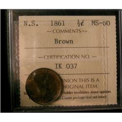 1861 N.S. ½¢ ICCS MS60BN.  A nice well struck issue.