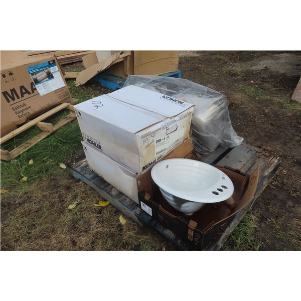Stainless Double Kitchen Sink + 3 New Kohler Bathroom Sinks