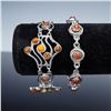 Image 1 : 2pc Sterling Silver Amber Cabochon Bracelets