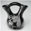 Image 1 : Native American Blackware Wedding Vase with Kokopelli Motif, Signed 1991