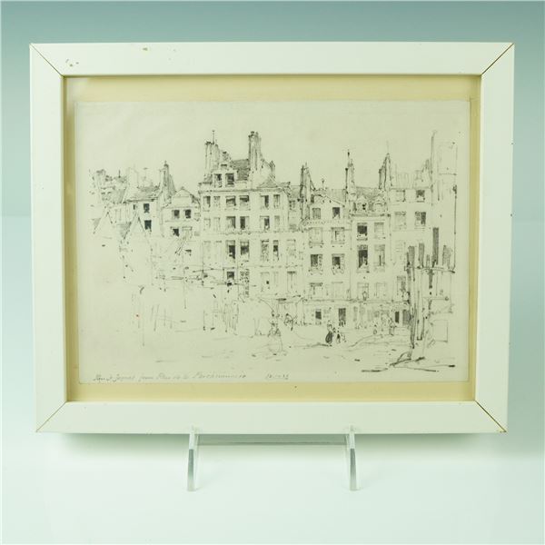 Original Charcoal Drawing, Rue St Jacques from Rue de la Parchminerie, 1921