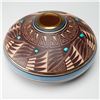 Image 2 : Dine Etched Pottery Bear Vase w/Turquoise & 14K Gold Accents by Elmay Dawes