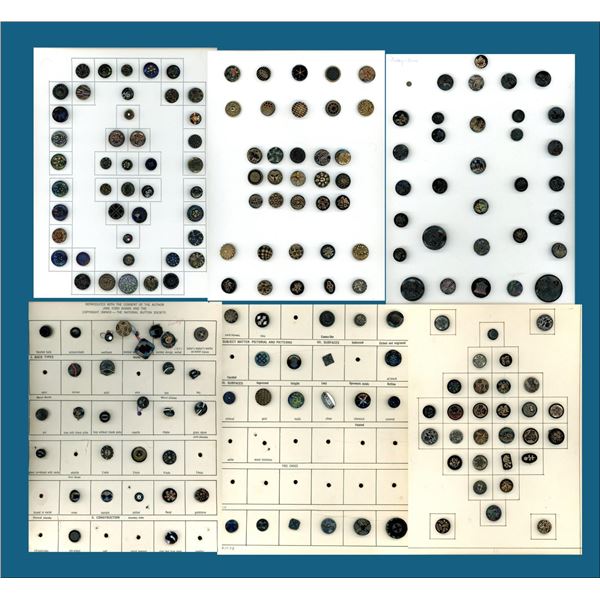 6 Cards of mostly div. 1 assorted black glass buttons