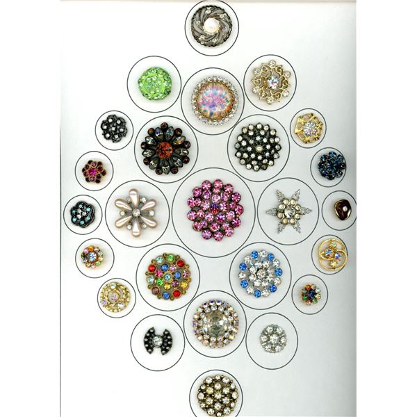 A card of division three "Glitz" jeweled buttons