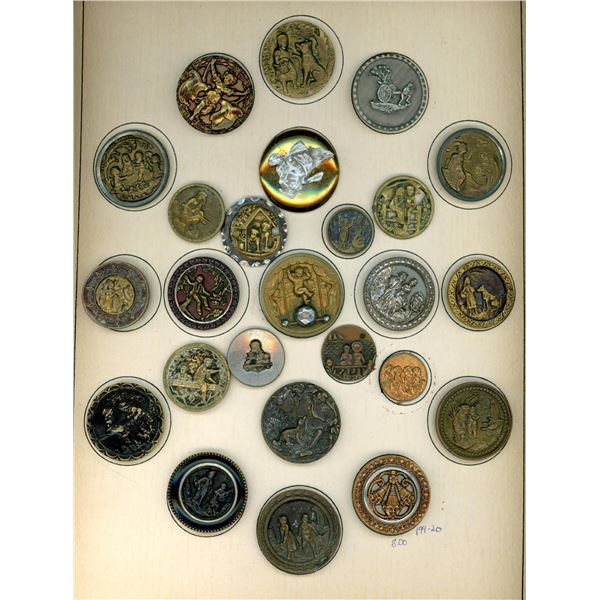 A card of division one metal pictorial buttons