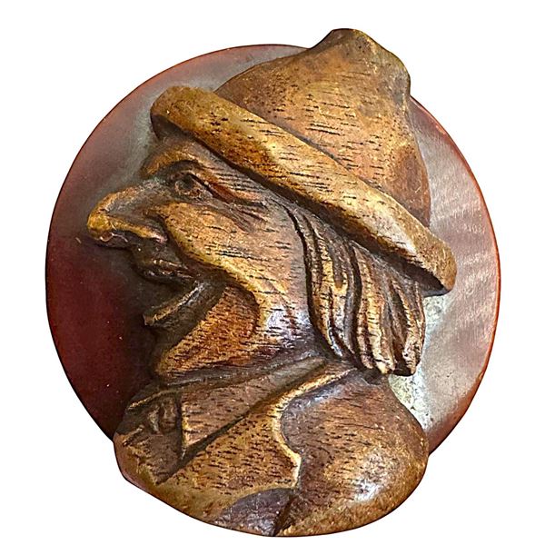 A division three wood and Celluloid button