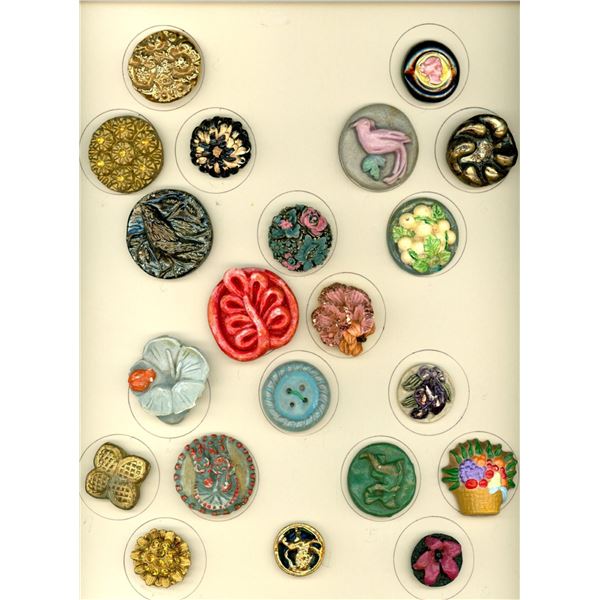 A card of division three colorful plastic buttons