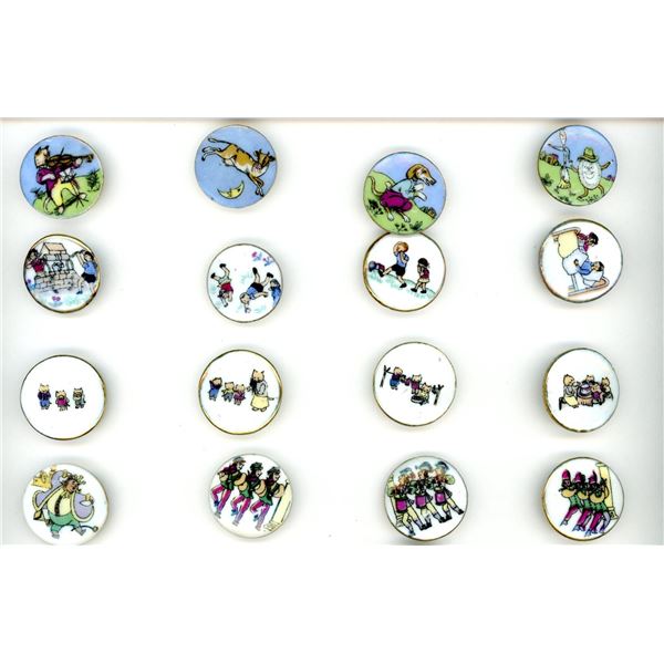 A partial card of div. 3 pictorial porcelain buttons