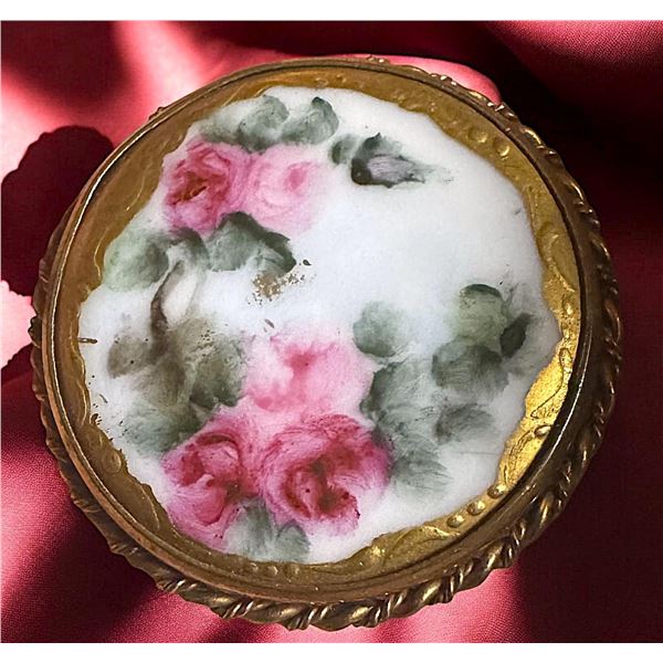 A division one hand painted porcelain in metal button