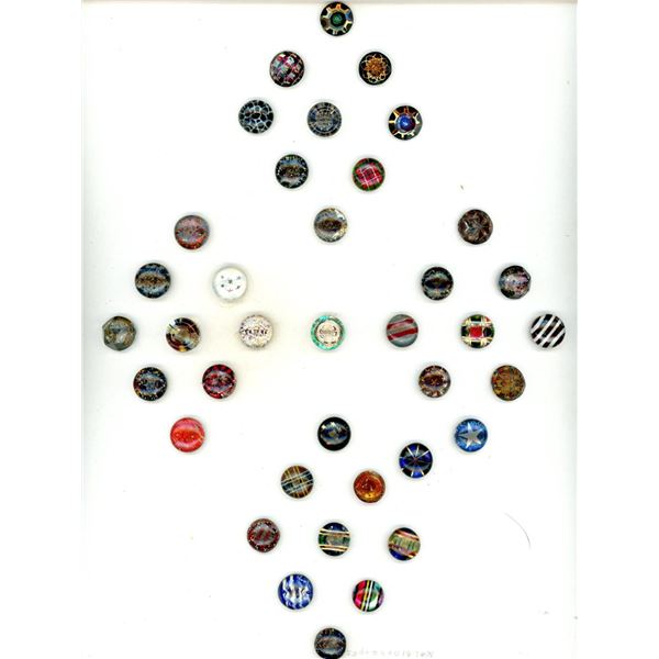 A card of division one colorful glass buttons
