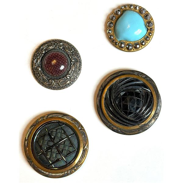 A small card of division one Glass in metal buttons
