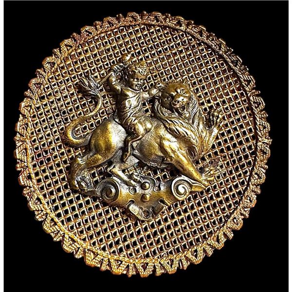 A division one pictorial cherub brass button