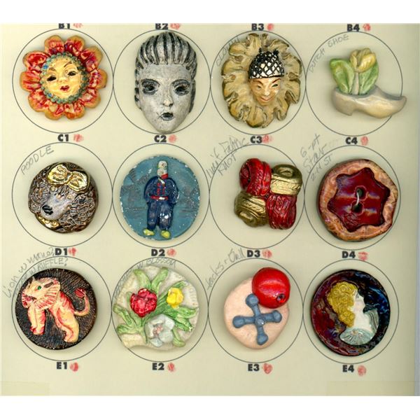 A partial card of division three Plaster buttons