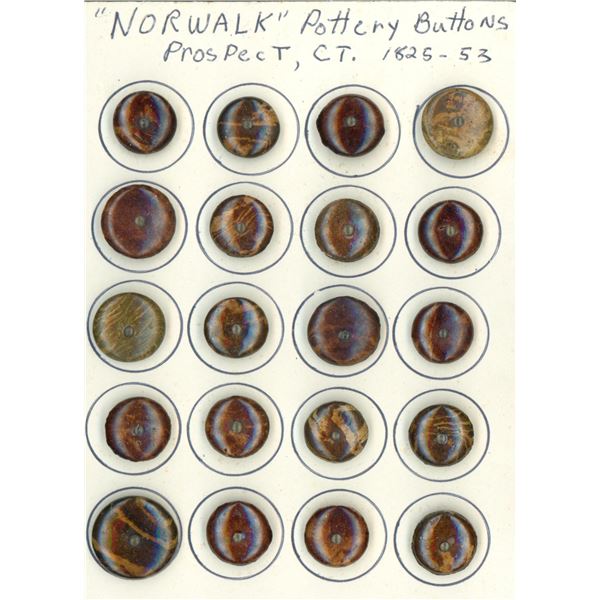 A card of division one pottery buttons