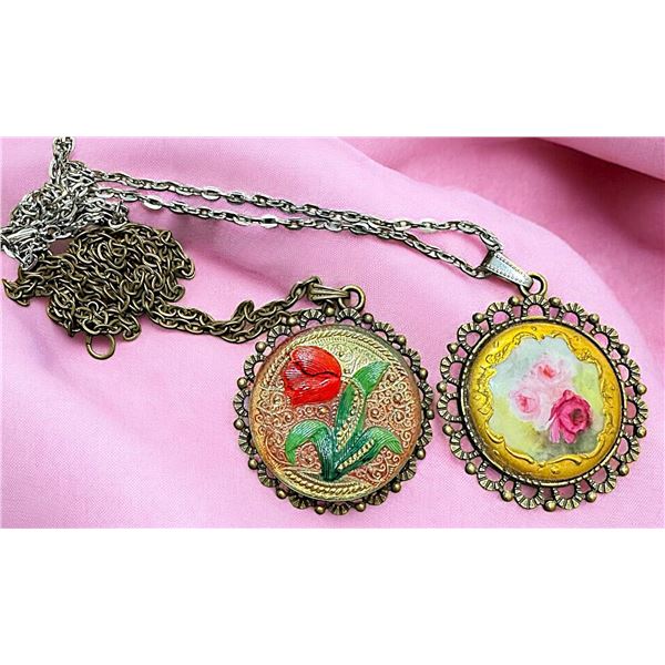 Pair of Handmade necklaces with glass/porcelain buttons