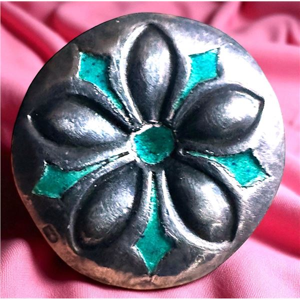 A division one arts and crafts silver and enamel button