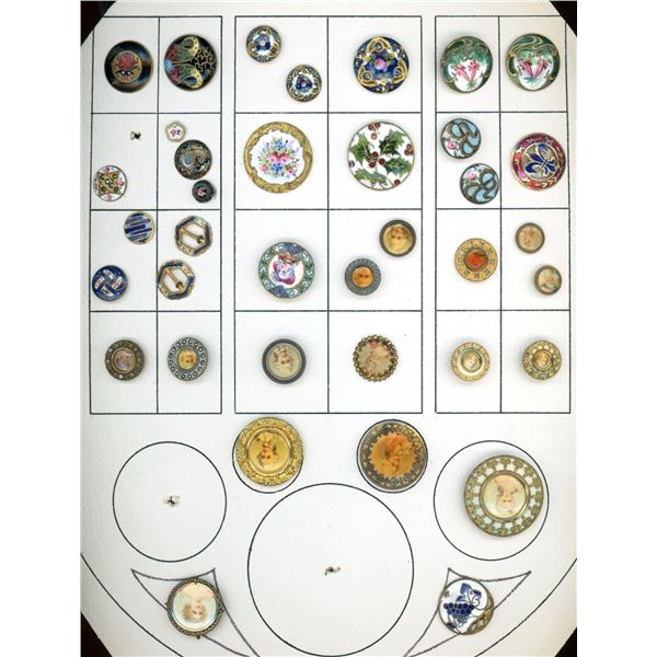 A card of division one enamel & litho buttons