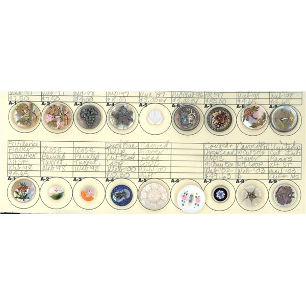 A card of division one and three pearl buttons