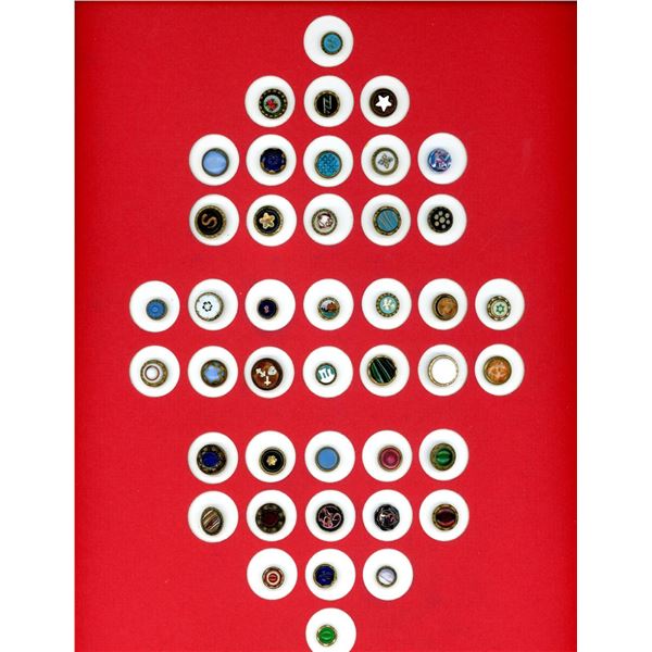 A card of division one glass in metal buttons