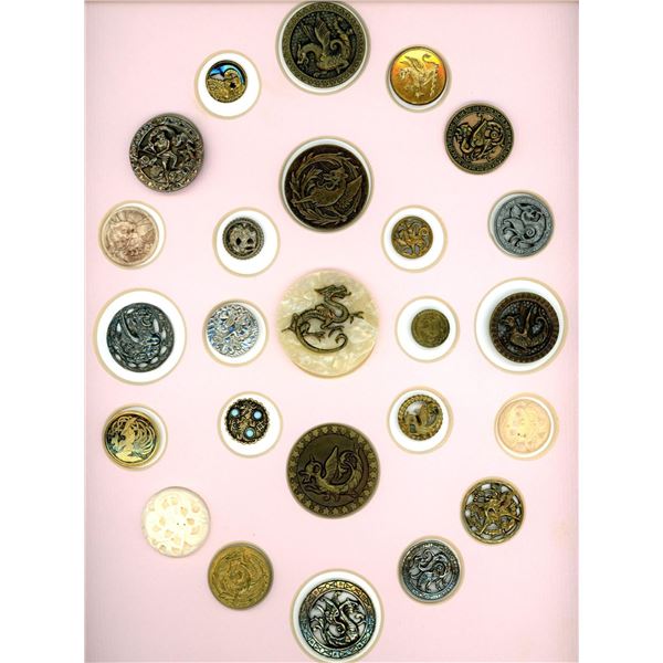 A card of division 1 & 3 assorted dragon buttons
