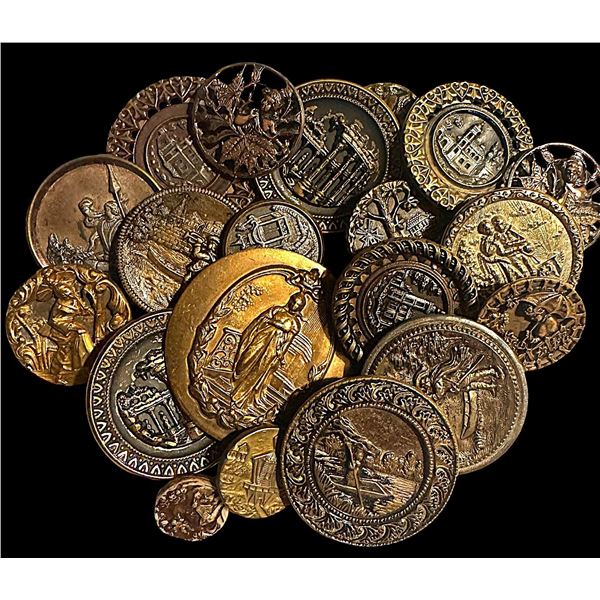 A small bag of assorted picture buttons