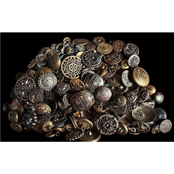 A bag lot including a plethora of metal buttons