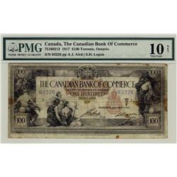 The Canadian Bank of Commerce, 1917 $100 #03226, CH75-16-02-12, PMG VG10. Scarce 