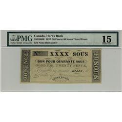 Hart's Bank, 1837 20 pence (40 sous), CH-350-10-06R,    PMG F15