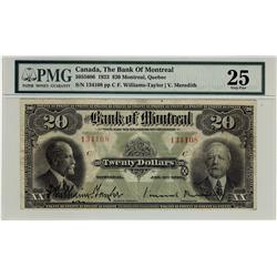 The Bank of Montreal, 1923 $20 #134108, CH-505-56-06, PMG VF25