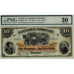 La Banque Nationale, 1897 $10 #875857, CH-510-20-08, PMG VF30.  Only one example finer.