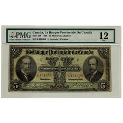 La Banque Provinciale du Canada, 1928 $5 #L451608, PMG F12,