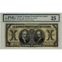 La Banque Provinciale du Canada, 1928 $10 #M493657, CH-615-14-16, PMG VF25.  Only one example finer.