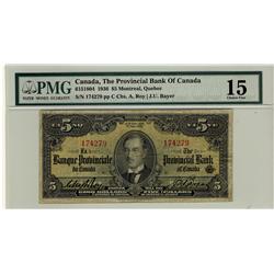 La Banque Provinciale du Canada, 1936 $5 #174279, CH-615-18-04, PMG F15,  Only 19 examples known,