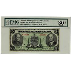 The Royal Bank of Canada, 1943 $5 #075603, CH-630-20-02, PMG VF30 EPQ,