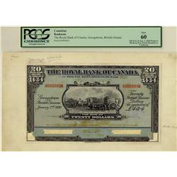 The Royal Bank of Canada, Georgetown, British Guiana, Large size note, 1920 $20 #A000000A, CH-630-36