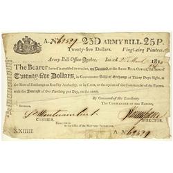 A very rare Lage format ARMY BILL from the WAR of 1812-1815.  'THE CHARLTON PLATE'. An ARMY BILL fro