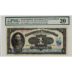 1920 $1 NF-12d Nfld Gov't note #A123297, PMG VF20.