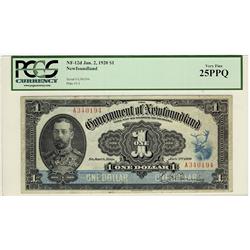 1920 $1 NF-12d Nfld Gov note #A340194, PCGS VF25 PPQ