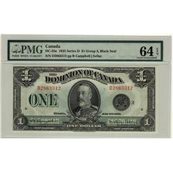 1923 $1 DC-25n #D2863312  PMG UNC64 EPQ. Superb bright example.