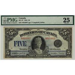 1924 $5 DC-27 A018887 PMG VF25. The famous Queen Mary Note. An affordable example.