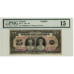 1935 $25 BC-11 A008058 PMG F15. An affordable example.