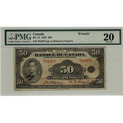 1935 $50 BC-14 F01975 PMG VF20, rare french example. 