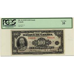 1935 $100 BC-16 F01170 PCGS VF35, should have been called EF. Bright with vibrant colours. Rare.