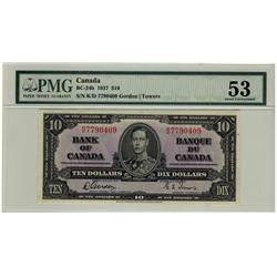 1937 $10 BC-24b #KD7790409 PMG AU53,