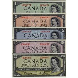 Low Serial Numbers 1954 $1 to $20 Devil's Face - Coyne -Towers Low Serial Match Set # .  Includes BC