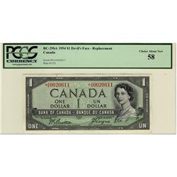 1954 $1 BC-29bA *A/A0020611 PCGS AU58.  Vibrant colours with great embossing.