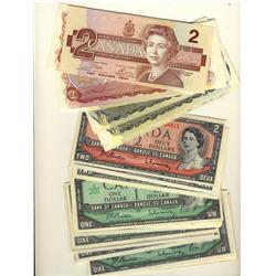 Large lot of modern banknotes including: 1954 $1 (16), 1954 $2 (4), 1967 $1 (11), 1973 $1 (10), 1974