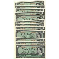 1954 $1 BC-37a and 37a-i. Beattie-Coyne. Lot of 12 notes. All Unc.